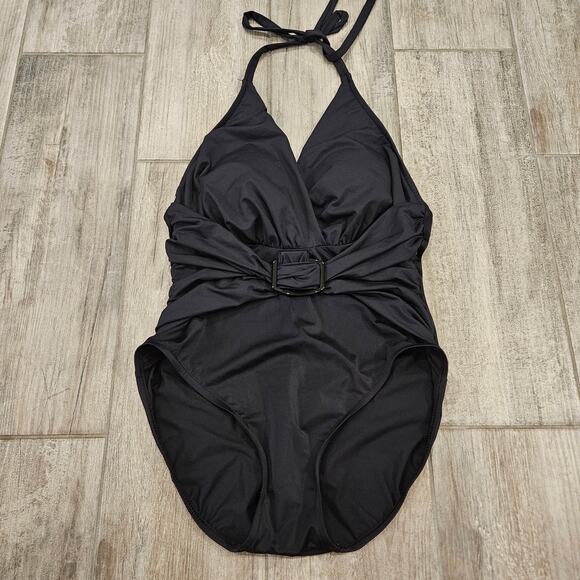 Magicsuit Swimsuit Womens Size 12 One-Piece Black Angelina Surplice Halter - Picture 3 of 13